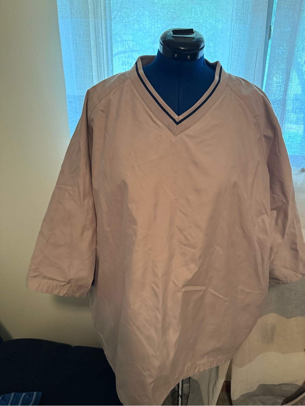 Dunbrooke Light Beige V-Neck Pullover with Navy Trim